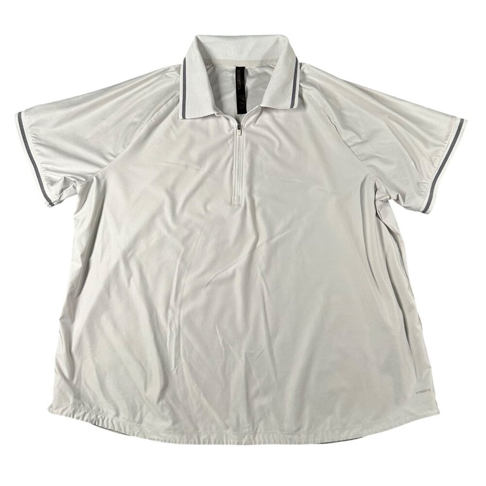 Mondetta Womens XL White Active 1/4‎ Zip Short Sleeve Mesh Polo Shirt